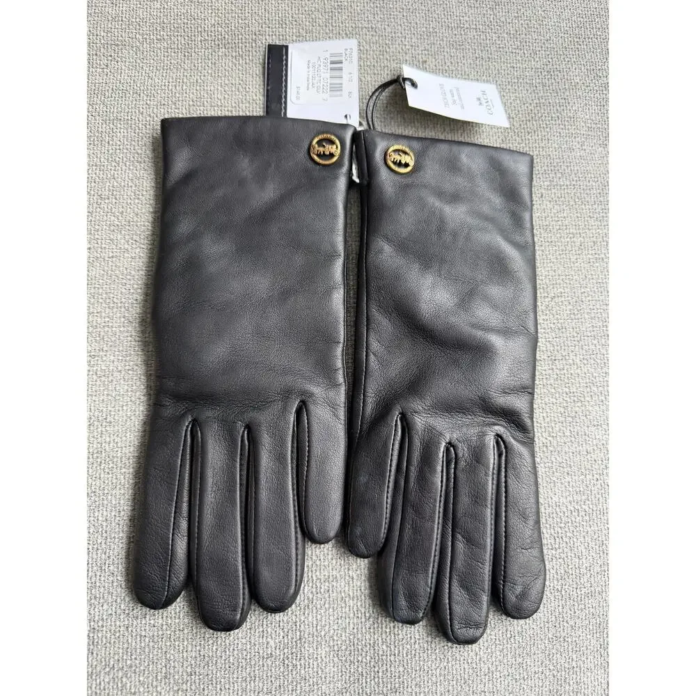 Coach Horse And Carriage Sheep Leather Tech Gloves Black Size 6.5 - F76310 New